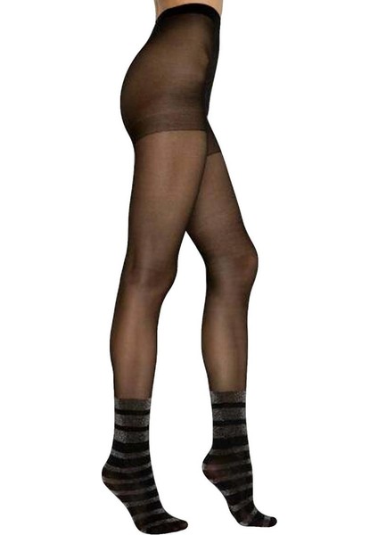 Lovely Shine Silver Stripe Külotlu Çorap | Siyah fiyatları