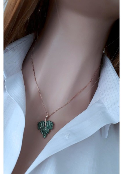 Yeşil Asma Yaprağı Kolye _rose