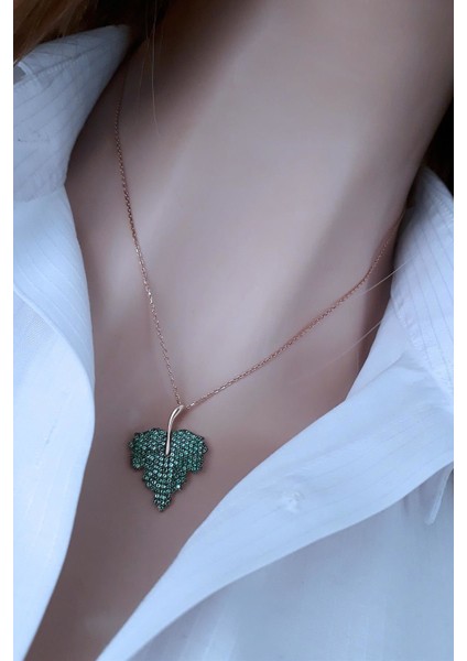 Yeşil Asma Yaprağı Kolye _rose fırsatları