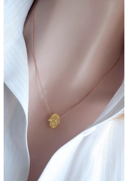 Sarı Fatma Ana Eli Resin Taş Kolye _rose