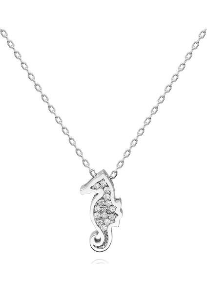 Taşlı Gümüş Denizatı Kolye