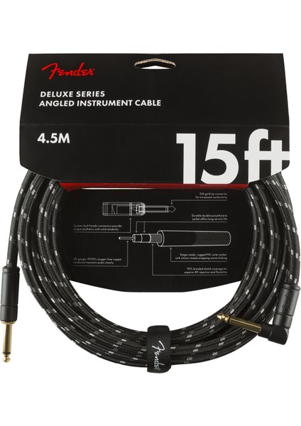 Deluxe Series Instrument Cable Black Tweed Açılı - 4.5 Metre Enstrüman Kablosu