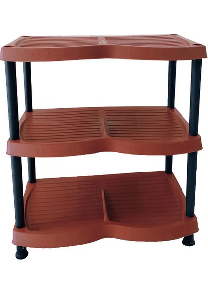 Plastik Ayakkabılık ve Terlik Rafı 3 Katlı - Kahverengi