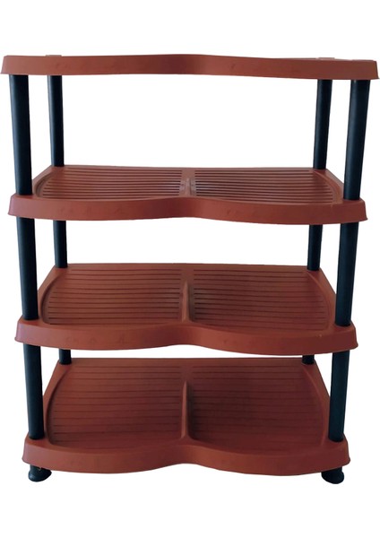 Plastik Ayakkabılık ve Terlik Rafı 4 Katlı - Kahverengi