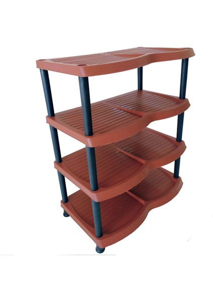 Plastik Ayakkabılık ve Terlik Rafı 4 Katlı - Kahverengi fiyatları