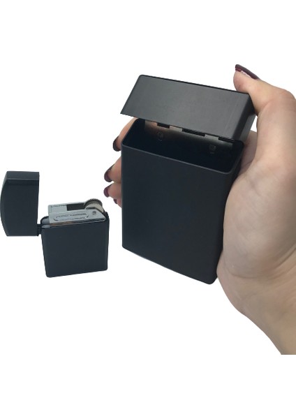 Metal Slim Kısa Sigara Kutusu Zippo Modeli Çakmak Set