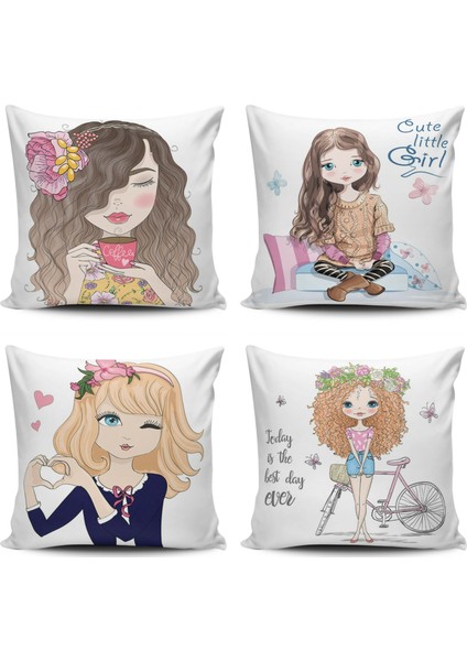 4'lü Fashion Girls Kombin Dijital Baskılı Kırlent Kılıfı
