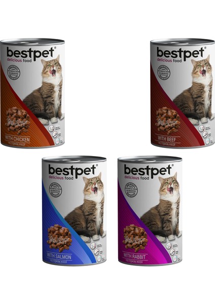 Tavuk-Tavşan-Biftek-Somon Karışık Kedi Konserve 20 x 415 gr