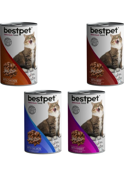 Tavuk-Tavşan-Biftek-Somon Karışık Kedi Konserve 30 x 415 gr