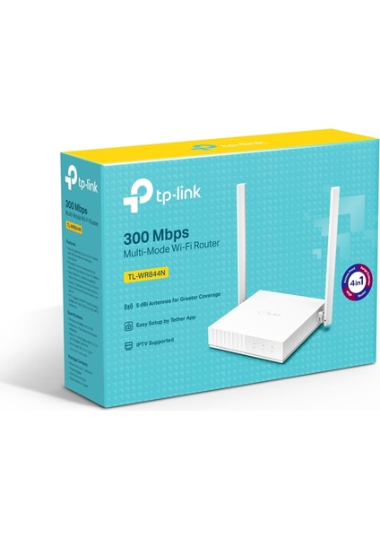 TP-Link TL-WR844N, 300 Mbps, Ebeveyn Denetimleri, All-in-one( Router, Access Point, Range Extender, WISP) Modları , Mobil Uygulama ile Kolay Kurulum, Kablosuz N Router