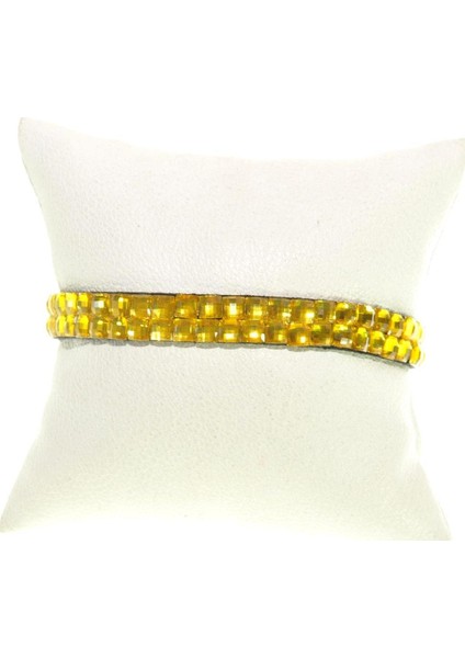 Çoklu Sarmal Uğur Bileklik Swarovski Taşlı Sarı Ayarlanabilir Bileklik