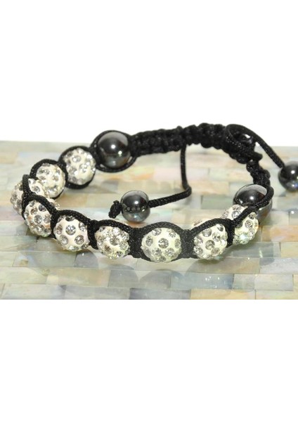 Swarovski Taşlı Şambala Boncuklu Örgü Ip Siyah Bileklik Hediyelik Bileklik