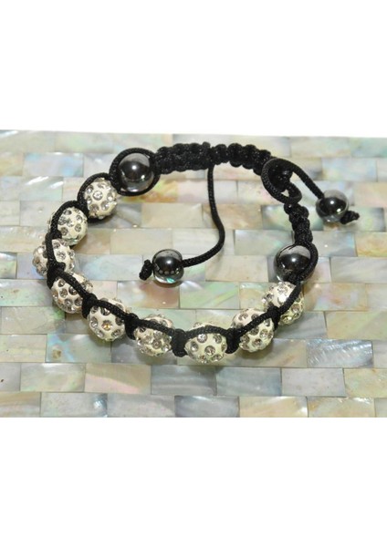 Swarovski Taşlı Şambala Boncuklu Örgü Ip Siyah Bileklik Hediyelik Bileklik