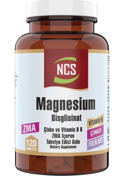 Zma Magnezyum Bisglisinat Magnesium 120 Tablet Çinko Vitamin B6 Folic Acid