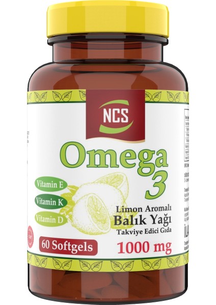 Omega 3 Balık Yağı 1000 Mg 60 Yumuşak Kapsül Doğal Limon Aromalı