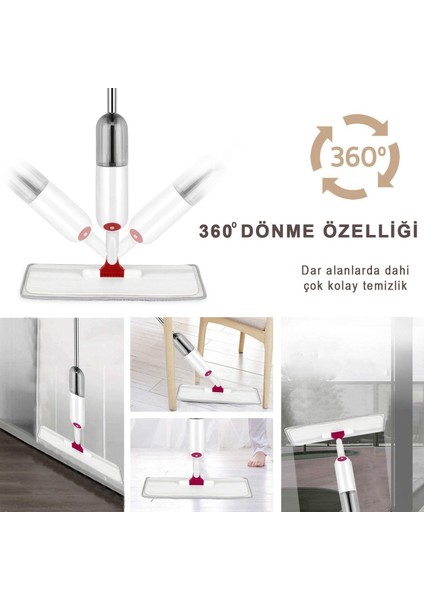 Sprey Mop Yedek Bezli Deterjan Hazneli Paspas Temizlik Siprey Spray Tablet Mop