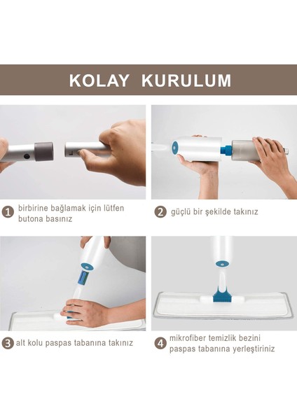 Sprey Mop Yedek Bezli Deterjan Hazneli Paspas Temizlik Siprey Spray Tablet Mop