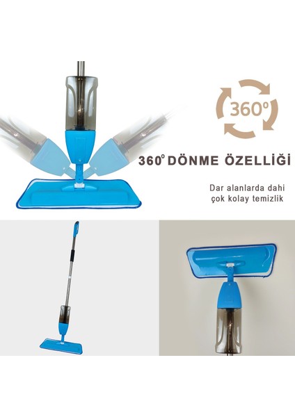 Sprey Mop Yedek Bezli Deterjan Hazneli Paspas Temizlik Siprey Spray Tablet Mop