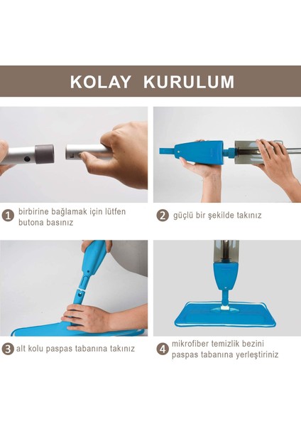 Sprey Mop Yedek Bezli Deterjan Hazneli Paspas Temizlik Siprey Spray Tablet Mop