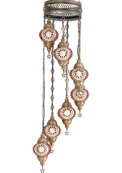 Mozaik Lamba 7li Otantik Sarkıt Avize Renkli Sarkıt Avize Helezon Sarkıt Lamba