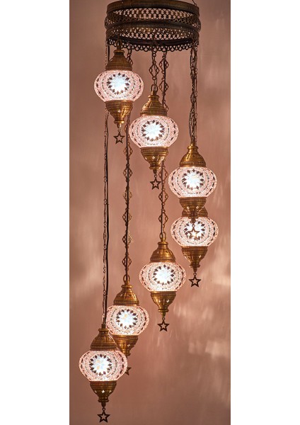 Mozaik Lamba 7li Otantik Sarkıt Avize Renkli Sarkıt Avize Helezon Sarkıt Lamba fiyatları