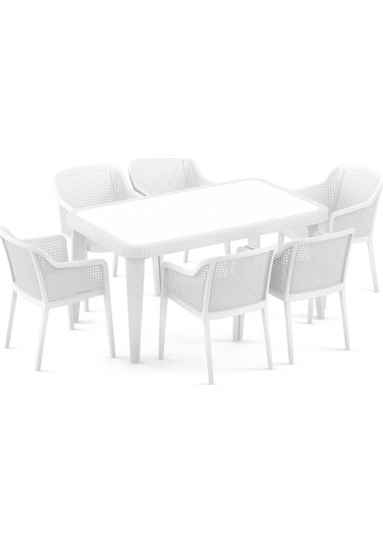 Beyaz Dış Mekan Behçe Masa Koltuk Takımı