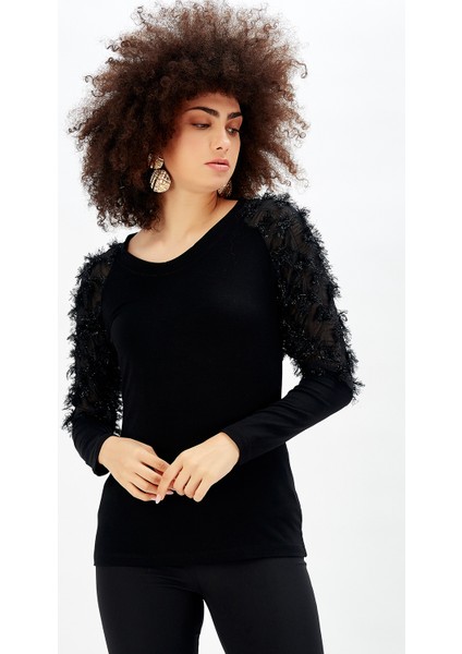 Siyah Likrali Viskon Bluz_Blz32722