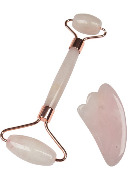 Pembe Kuvars Masaj Taşı Roller ve Guasha Set FH10291