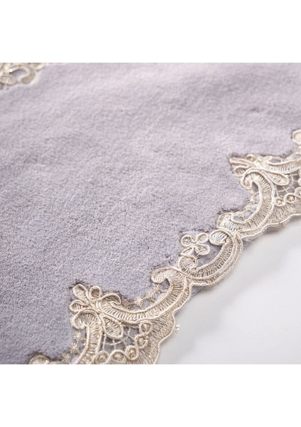 Alanur Zümra Lüx Pamuklu Aplikli Oval Banyo Takımı 2'li Set Gri modelleri