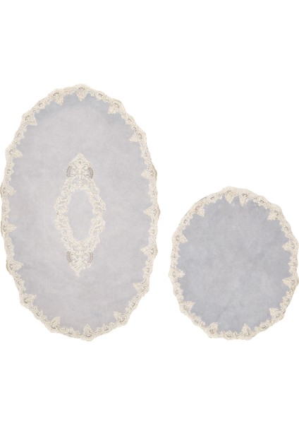 Alanur Zümra Lüx Pamuklu Aplikli Oval Banyo Takımı 2'li Set Gri fırsatları