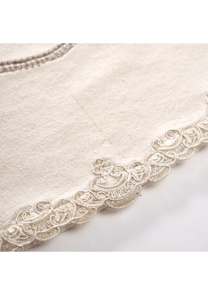 Alanur Zümra Lüx Pamuklu Aplikli Oval Banyo Takımı 2'li Set Krem modelleri