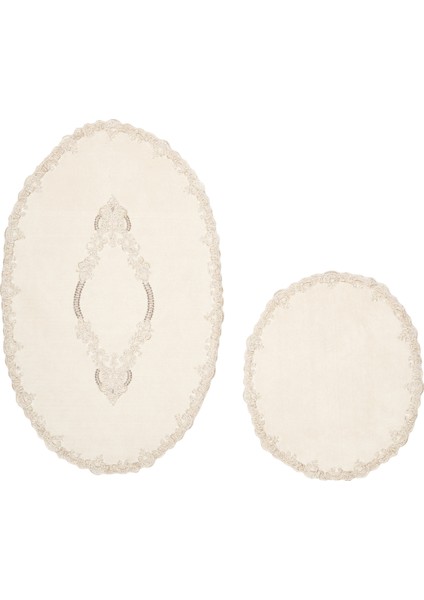 Alanur Zümra Lüx Pamuklu Aplikli Oval Banyo Takımı 2'li Set Krem fırsatları