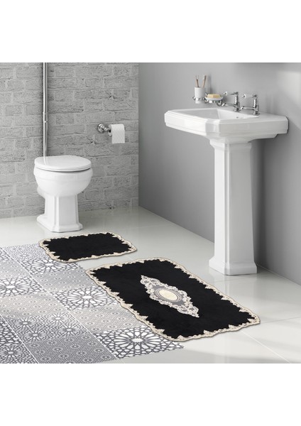 Selonya Welsoft Kaymaz Taban Yıkanabilir 2'li Banyo Paspas Seti Klozet Takımı Siyah