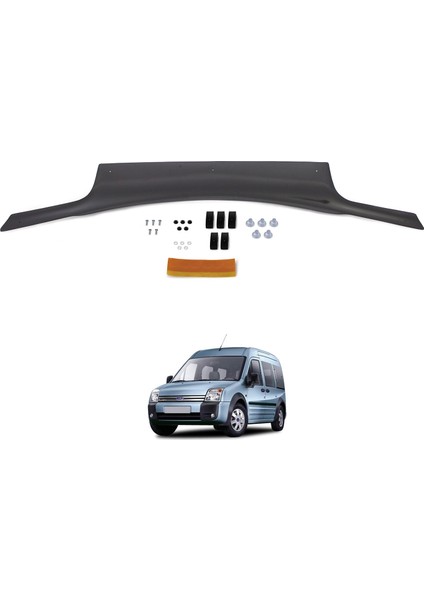Ford Connect Ön Kaput Koruyucu Rüzgarlık Deflektör Akrilik ABS 4mm Parlak Siyah 2003-2008