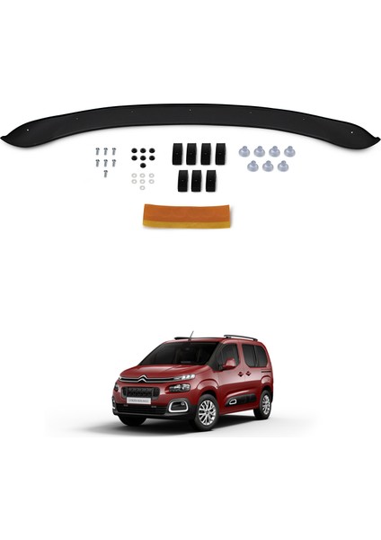 Citroen Berlingo Ön Kaput Koruyucu Rüzgarlık Deflektör Akrilik ABS 4mm Parlak Siyah 2019 ve Sonrası