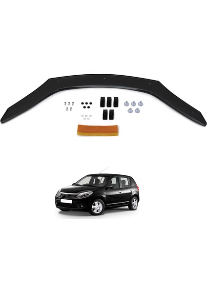 Dacia Sandero Ön Kaput Koruyucu Rüzgarlık Deflektör Akrilik ABS 4mm Parlak Siyah 2009-2012