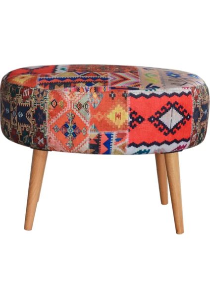 Zeen Concept Valente Oval Puf Turuncu Kilim Desenli