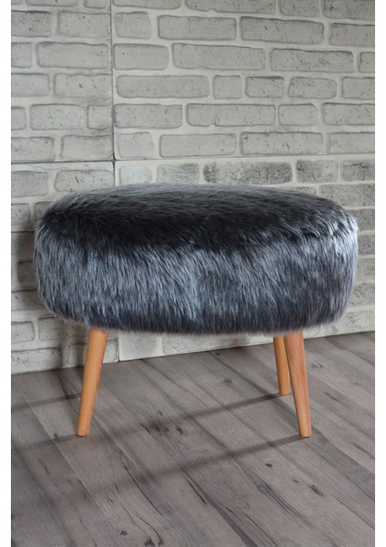 Valente Oval Puf Antrasit Peluş