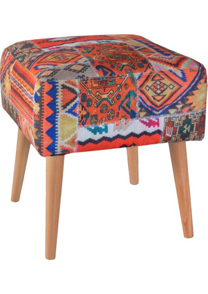 Praga Kare Puf Turuncu Kilim Desenli