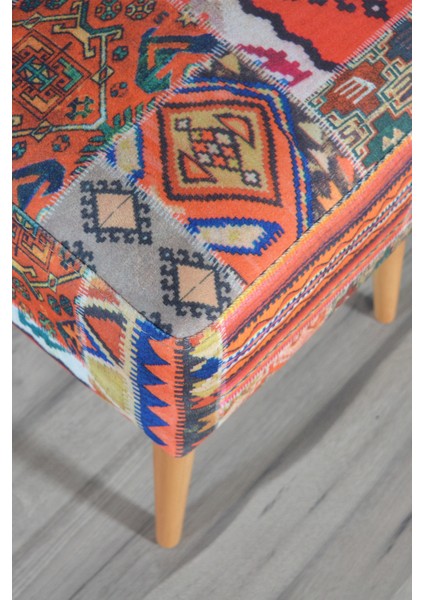 Praga Kare Puf Turuncu Kilim Desenli