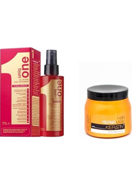 Uniq One All In One 10 Etkili Durulanmayan Bakım Spreyi 150 ml + Kuaf Proline Keratin Onarıcı Maske 500 ml