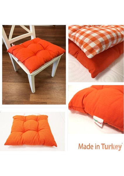 Tropik Home Turuncu Renk Pufidik Silikon Dolgulu Çökme Yapmaz 40 x 40 cm Kare Sandalye Minderi