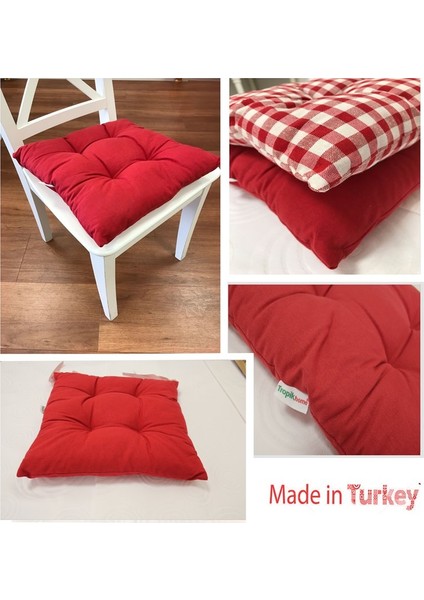 Tropik Home Kırmızı Renk Pufidik Silikon Dolgulu Çökme Yapmaz 40 x 40 cm Kare Sandalye Minderi