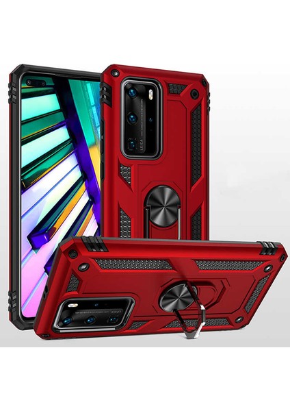 Huawei P40 Pro Kılıf Shockproof Standlı Yüzük Tutuculu Mega Case Vega Gümüş Gümüş modelleri