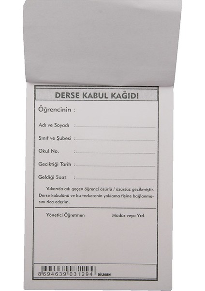 Derse Kabül Kağıdı 100'lü