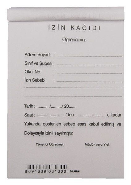 Öğrenci Izin Kağıdı 100'lü