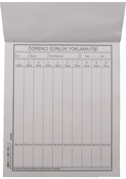 Yoklama Fişi 10 Ders 100'lü