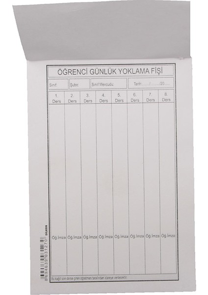 Yoklama Fişi 8 Ders 100'lü