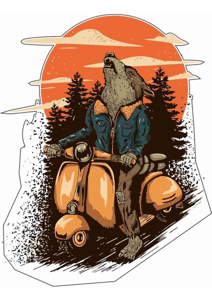 Vespa - Scooter - Kurt Sticker - 14191 Renkli 8 x 6 cm