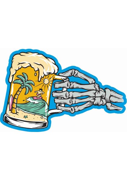 Bira - Beer - Şerefe - Cheers - Surf - Sörf Sticker - 20560 Renkli 6 x 9 cm